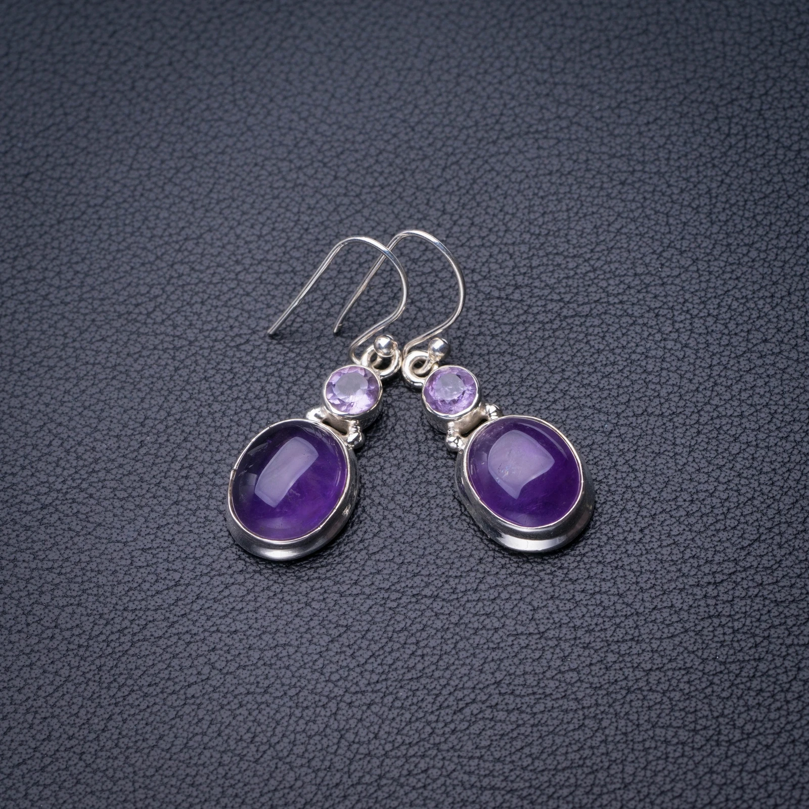 

StarGems Natural Amethyst Handmade 925 Sterling Silver Earrings 1.5" D6804