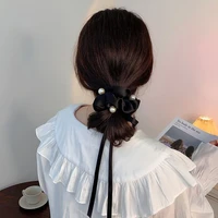 1pc korean oversized pearl tassel organza scrunchie for women rubber bands elastic hair bands hair tie headwear hair accessories