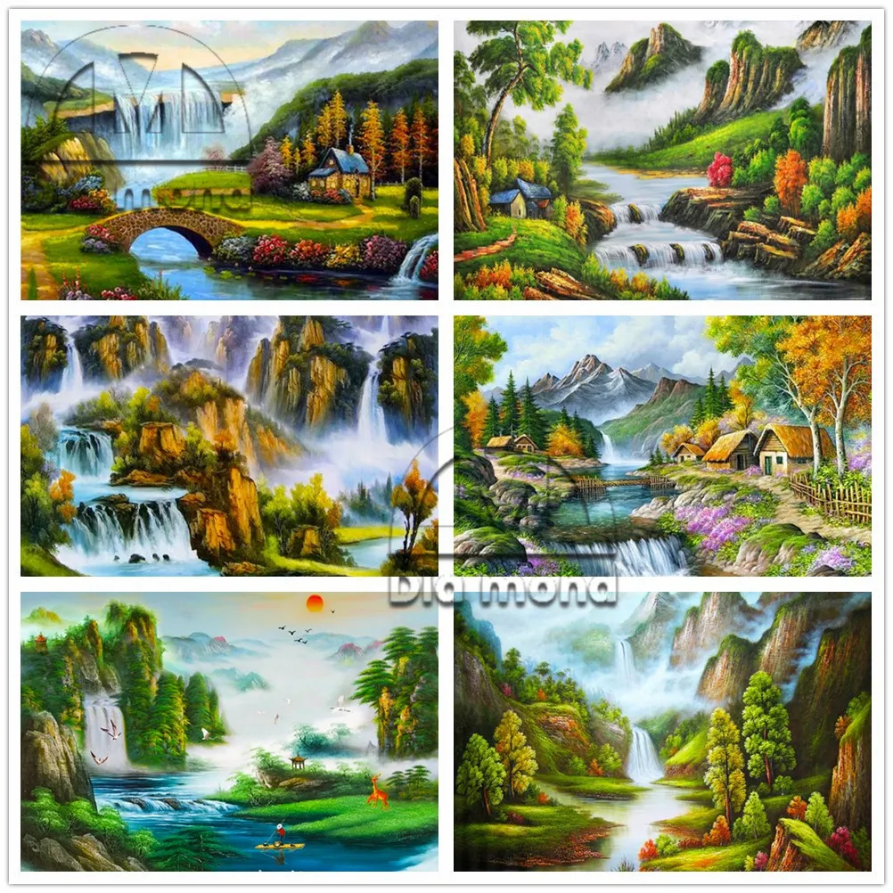 Набор для алмазной вышивки Водопад в китайском стиле | Дом и сад