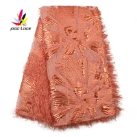 tulle mesh brocade jacquard lace for wedding party nigerian peach color jacquard lace fabrics brocade lace with feather xz2960b