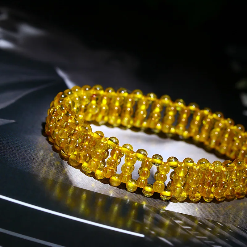 

Natural stone golden hair crystal quartz round bead woven bracelet fashion healing power stone jewelry for women and men