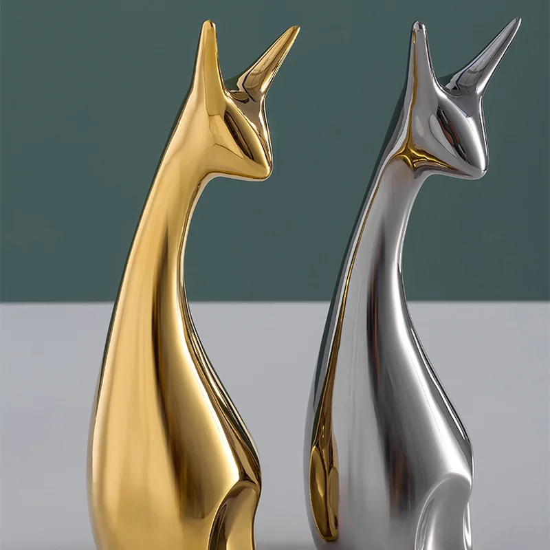 

Creative Electroplating Ceramic Golden Deer Three-piece Cartoon Animal Sculpture Figurines Desktop Ornaments Crafts Home Decor