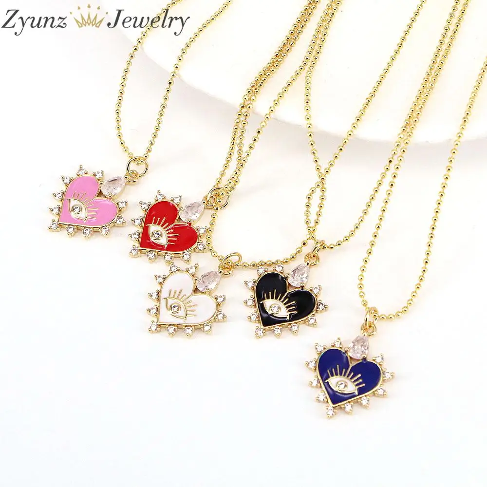 

5PCS, Dainty Heart Eye Charm Necklace, Color Enamel Eye Charm Necklace, Dainty Necklace, Birthday Gift