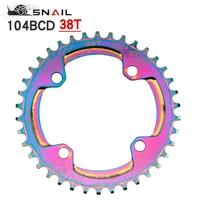 snaiil mtb bike 104bcd round chainwheel chainring 32343638t electroplate color aluminum alloy narrow wide chain ring