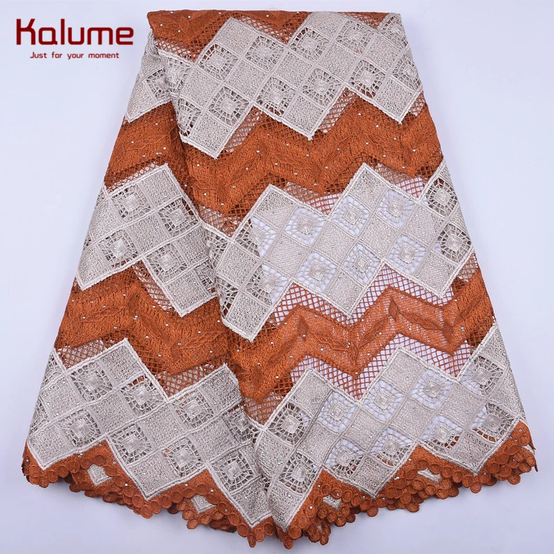 Kalume 2020 Высокое качество африканская кружевная ткань желтый нигерийский
