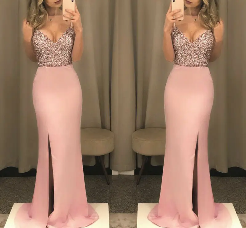 Женское вечернее платье Русалка с V образным вырезом и блестками|Женские платья| |