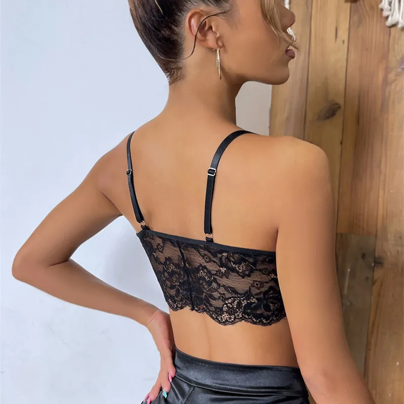 

Mixcb 2021Italy Thin sling Lacebowknot black Open back type Sheer Slim Fit Cami Bodysuit Women