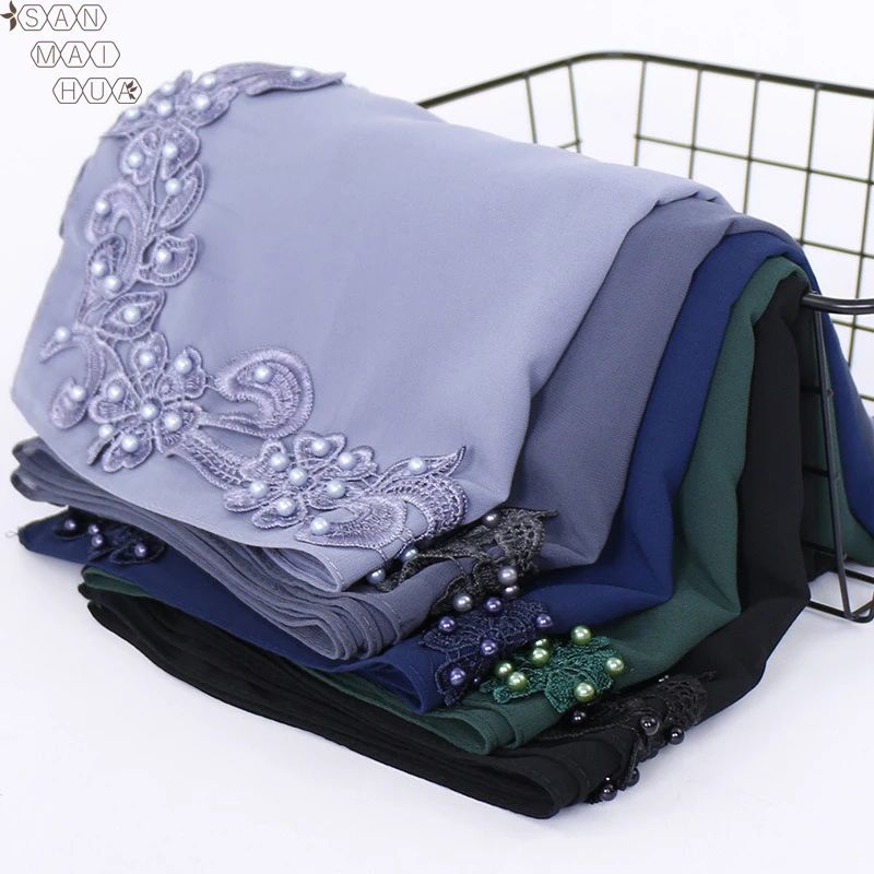 Dromiya 70*180 см шифоновый хиджаб шарф с жемчугом женские мусульманские длинные шали