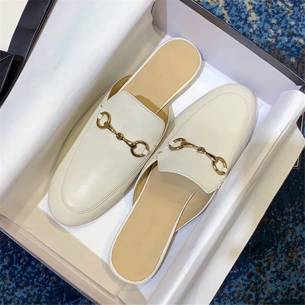 Junetxin/Брендовые женские шлепанцы с круглым носком на низком каблуке Кожаные туфли