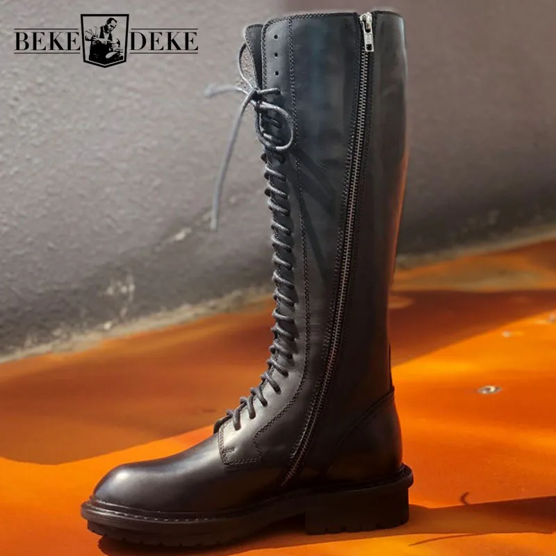 Женские высокие сапоги брендовые до бедра в байкерском стиле милитари женские