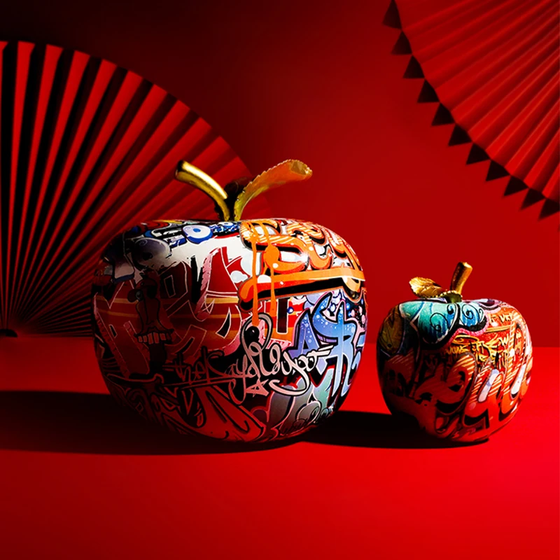

Modern Style Painted Apple Sculpture Living Room Sculpture Resin Crafts Desktop Decoration Christmas Eve Gift