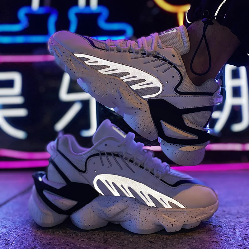 

Street Style Men's Chunky Sneakers Leather Men Casual Shoes Trainers New Design Running 2020 Fashion Man Platform Shoes Footwear