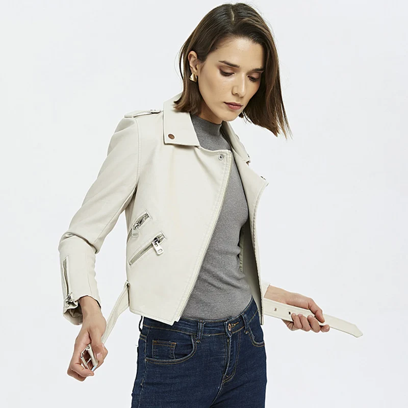 Fitaylor Женская куртка из искусственной кожи Короткая Черная байкерская с отложным