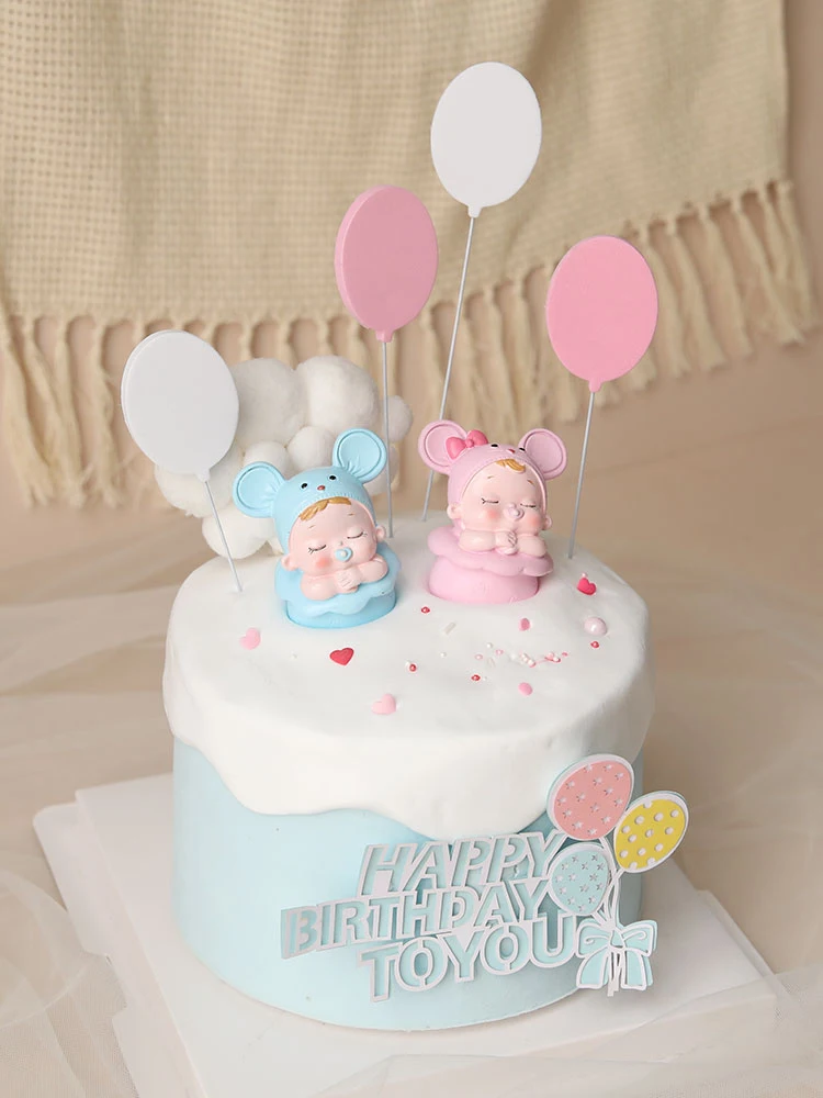 Первые 100 дней Мышь малыш Девочка Мальчик Синий Розовый Косички воздушный шарик Топпер для украшения вечеринки Десертные милые подарки.