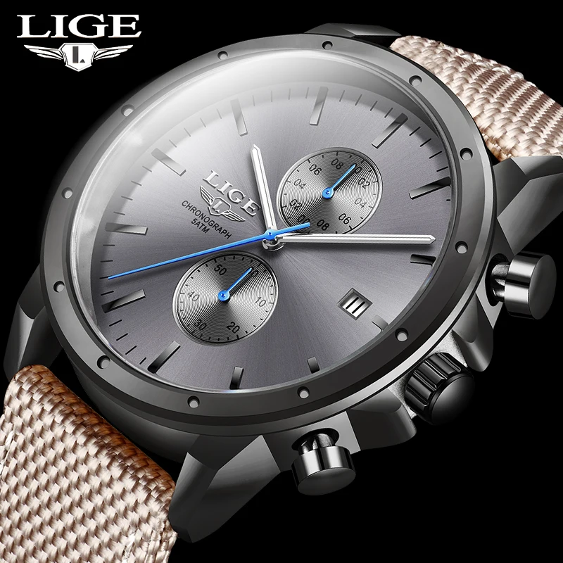 Часы наручные LIGE Мужские кварцевые роскошные брендовые аналоговые спортивные