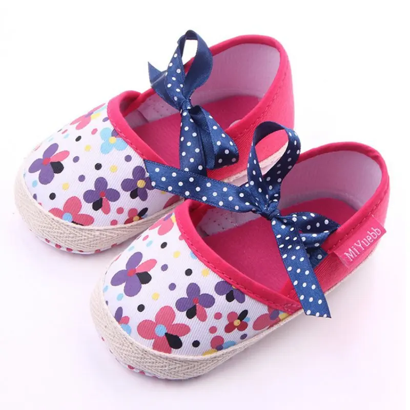 

Spring Baby Girl Shoes Soft Sole Shallow Slip-On Elastic Band Bow Cotton First Walkers 3 patterns