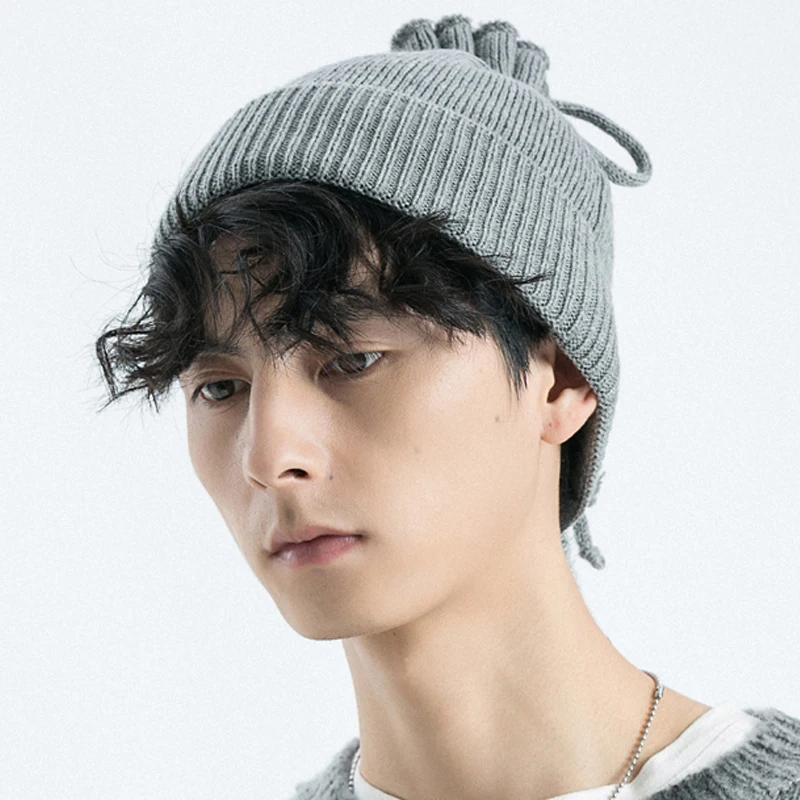 Осенне зимняя мужская вязаная шапка женская с карманами свободного размера