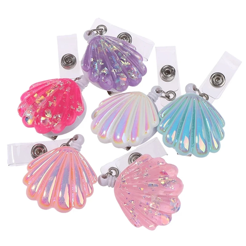 

Shell Shape Resin Pull Name Id Card Badge Reel Holder Nurse Badge Reel Clip Retractable Exhibition Chest Card School Supply