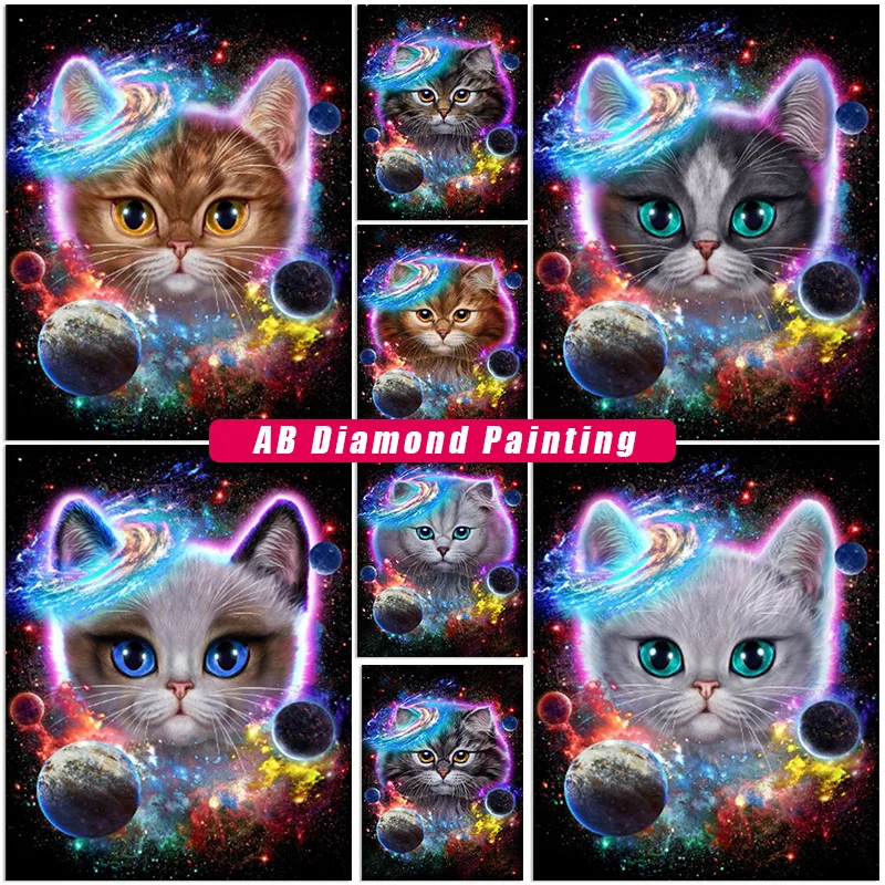 New 5D AB Diamond Painting Starry Sky Full Square Round Cross Stitch Kits Cats Diamont Embroidery DIY Mosaic Animals Home Decor