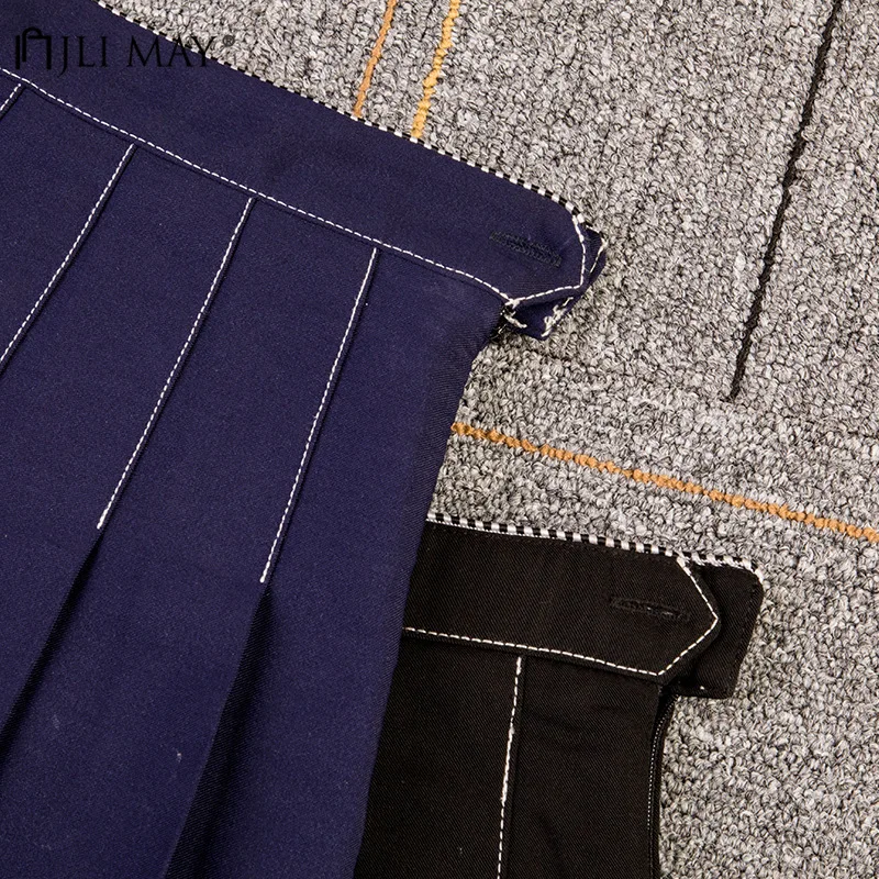 

JLI MAY High Waist Solid Skirts Autumn Winter Empire Pleated Casual Mini Preppy Style Harajuku Slim Korean Skirt