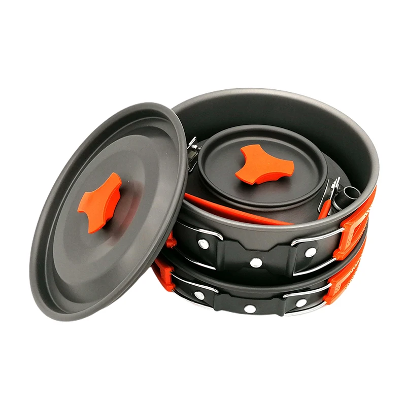

2021 new Cookware Kit Hiking Picnic BBQ Tableware Equipment Outdoor Aluminum Cooking Set Water Kettle Pan Pot Travelling