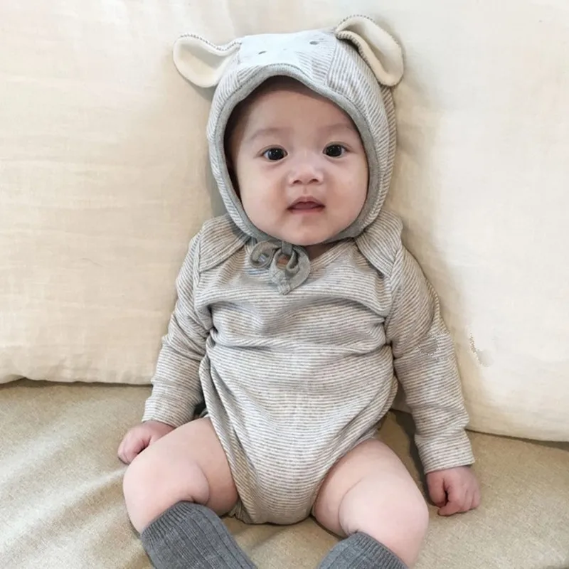 Осенние Комбинезоны с длинными рукавами для новорожденных милые шапки ушками 2
