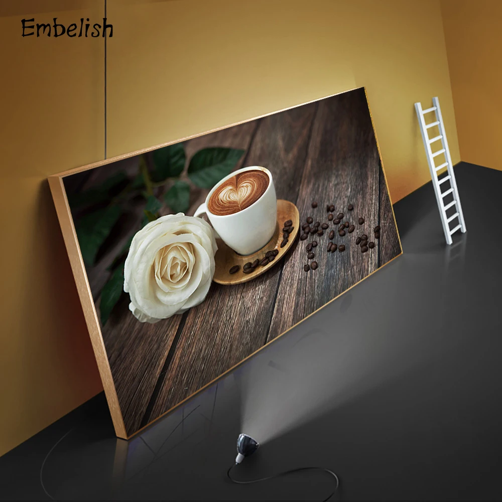 

1 Pieces Coffee And Flowers Wall Posters Kitchen Decor Framed Pictures Modern Home Decor HD Canvas Paintings Artworks