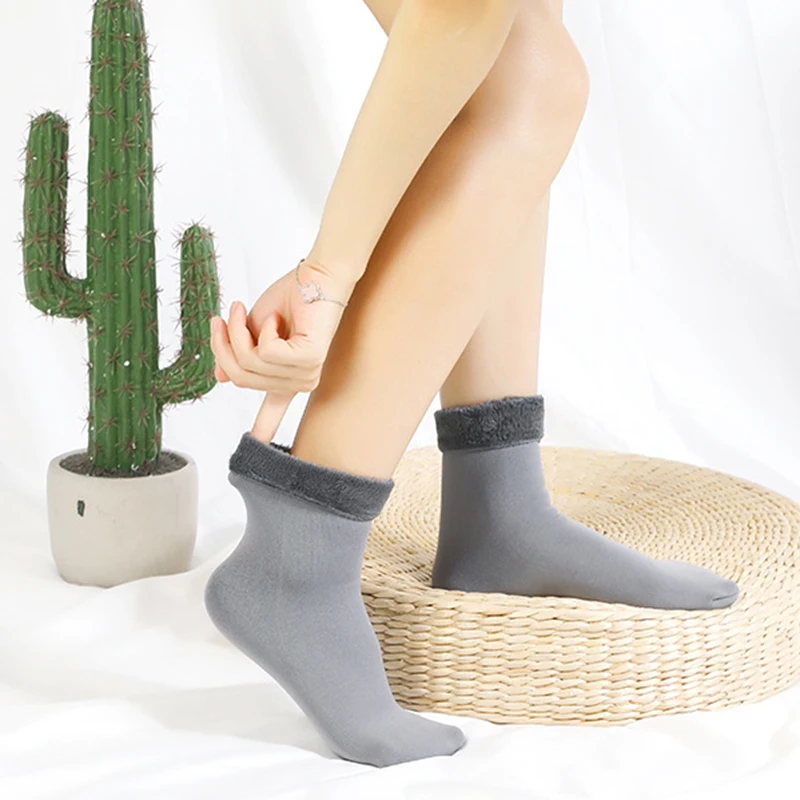 Однотонные утепленные носки для женщин и мужчин бархатные толстые зимние теплые