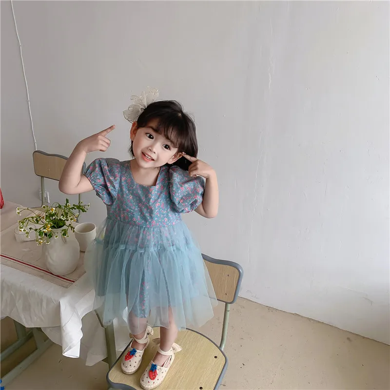 

2021 Girl's Summer New Floral Dress Kids Children's Puff Sleeve Sweet Dresses Korean Style Toddler Girl Outfits Dresses Age 1-6