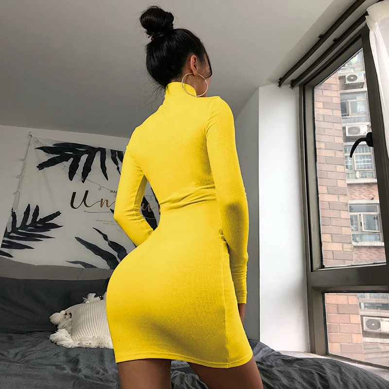 Осенне-зимнее однотонное облегающее платье Adogirl 2019 облегающие повседневные