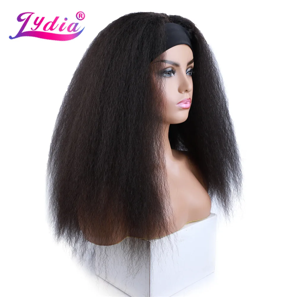 Lydia Long Kinky Straight Headband Synthetic Hair Wigs For African American Women Natural Black 18-22 Inch Kanekalon Afro Wig