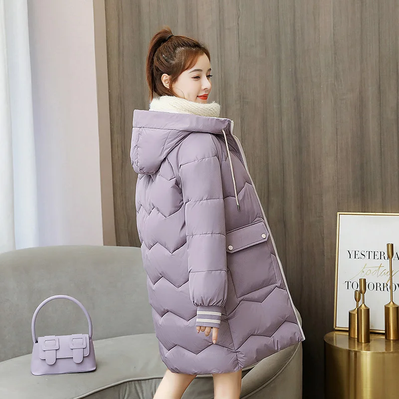 EHQAXIN Autumn Winter Women's Hooded Down Jacket Fashion New Korean Loose Zipper Coat Small Fresh Mid-Length Wadded Jacket S-3XL