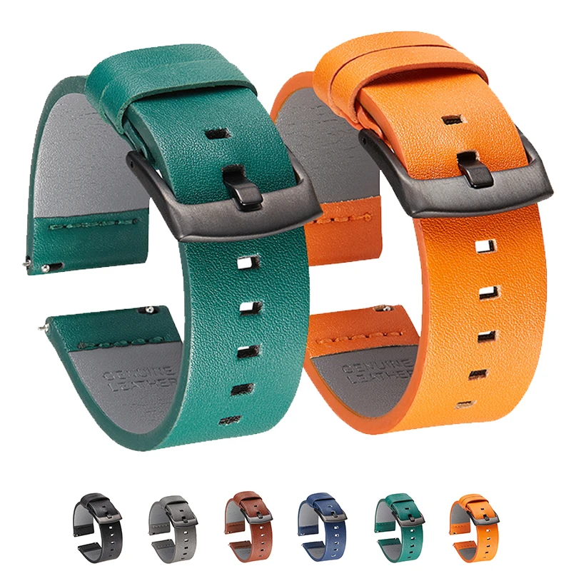 

Ремешок кожаный для наручных часов, быстросъемный браслет для часов, 22 мм 20 мм 18 мм 24 мм, Зеленый Оранжевый Черный Коричневый Серый