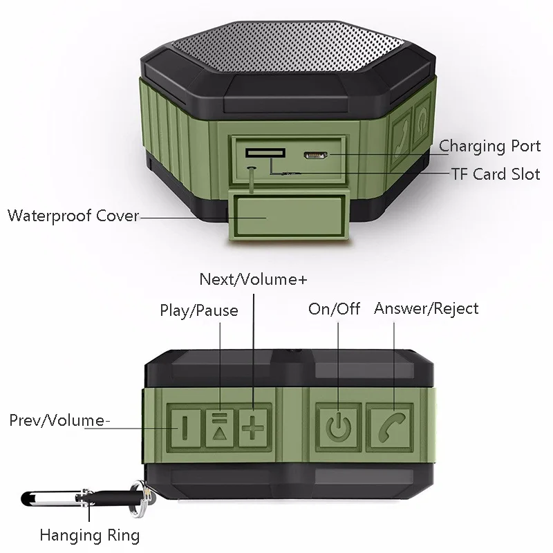 Портативный Bluetooth динамик M5 со встроенным микрофоном IPX67 водонепроницаемый