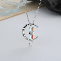 moonstone silver cat charm pendant necklaces for women new fashion jewely small chokers necklaces fine jewelry