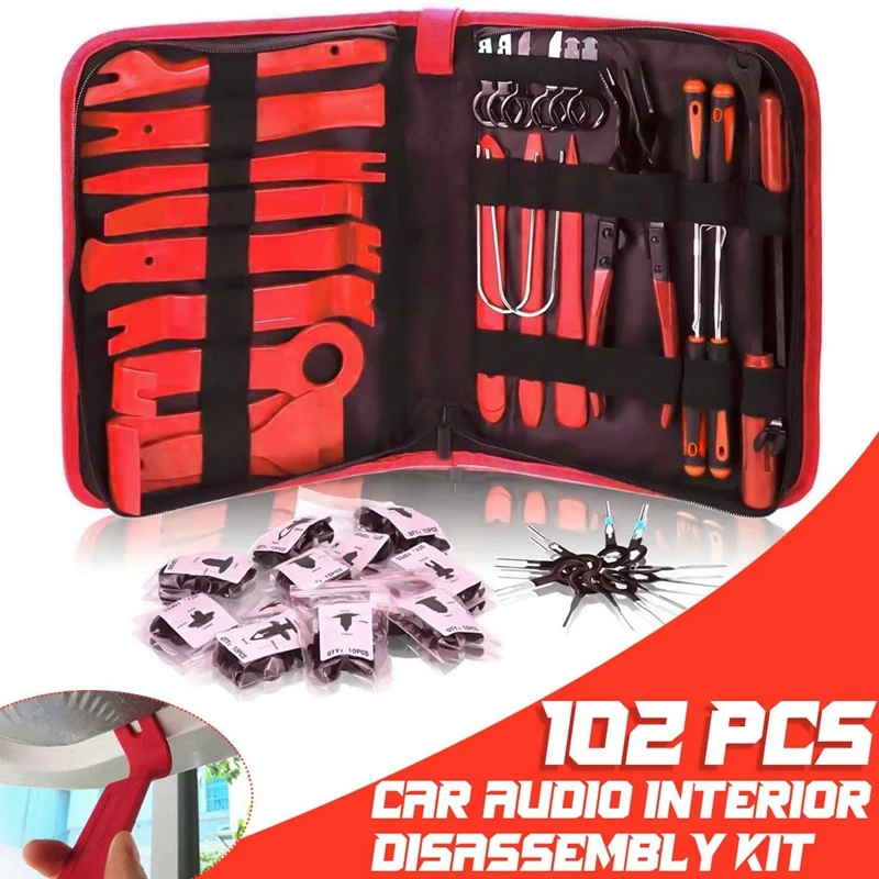 

102Pcs Car Audio Disassembly Tool Interior Door Clip Panel Trim Dashboard Removal Tool Modification Clips for Car Red