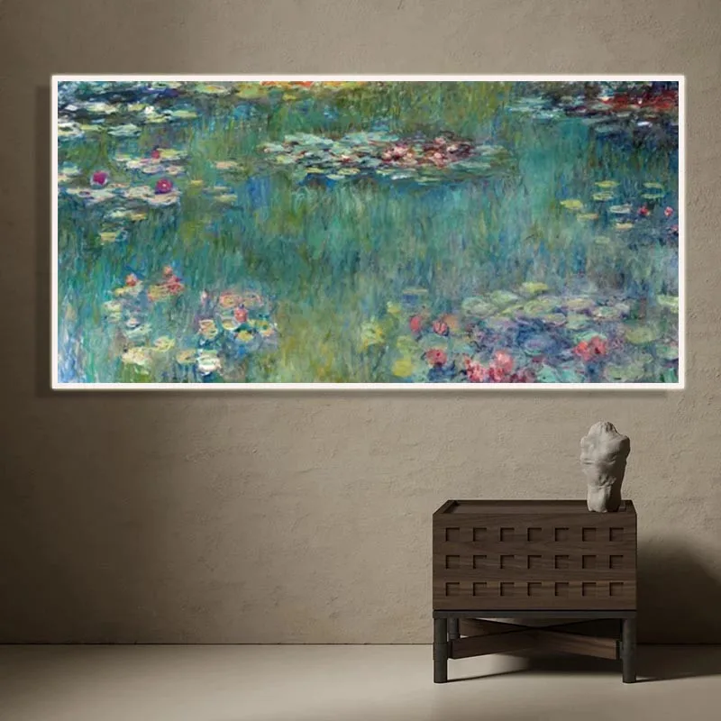 

Lotus pond scenic Canvas Paintings Impressionist Claude Monet Water Lotus Reproduction Blue Art Poster Print Wall Pictures Decor