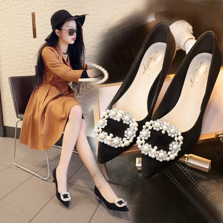 Роскошные Стразы с жемчугом и острым носком на тонком высоком каблуке Новинка 2020