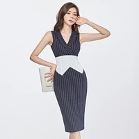 summer new office lady style women striped elegant female vestidos wear to business midi dress