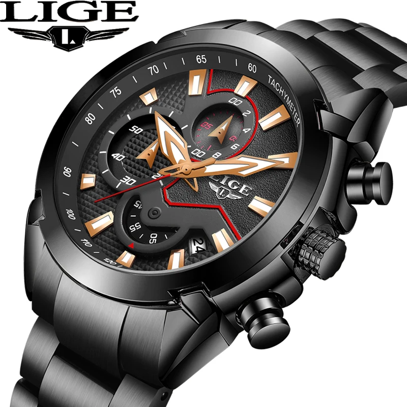 Reloj Hombre LIGE мужские часы Топ бренд класса люкс военные спортивные большой