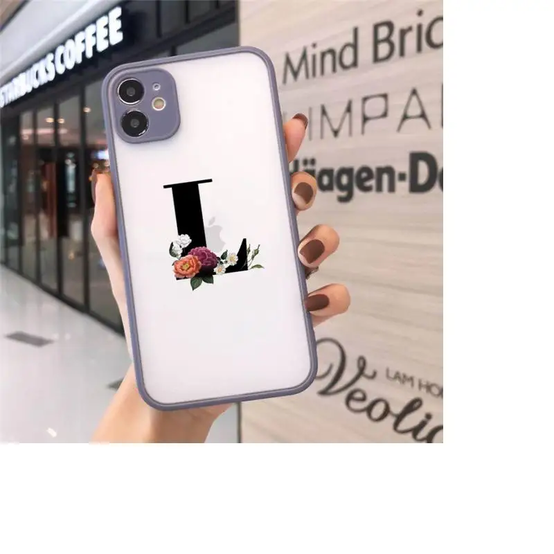 

Phone Case For iPhone 12 11 Mini Pro XR XS Max 7 8 Plus X Alphabet Letter Matte transparent Gray Cover