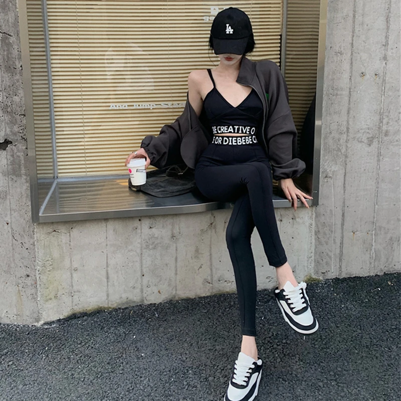 Fashion Autumn Women Tracksuits Sling Pullovers &amp Elastic-Waisted Pants Zipper Coat Female 3 Piece Suit Set 2021 |