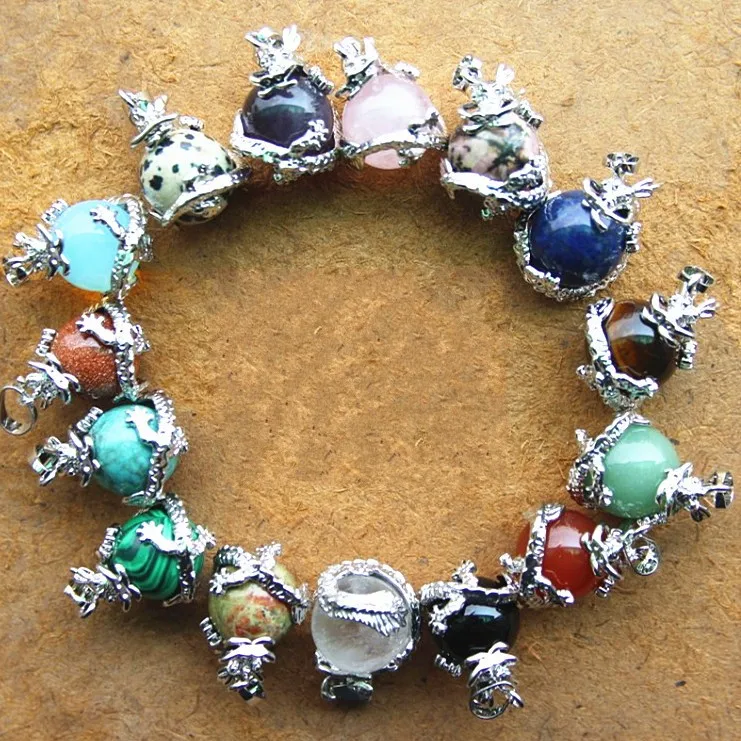 Turquoise Jade Amethyst Stone Pendant Jewelry China Dragon Wraps Necklace | Pendants