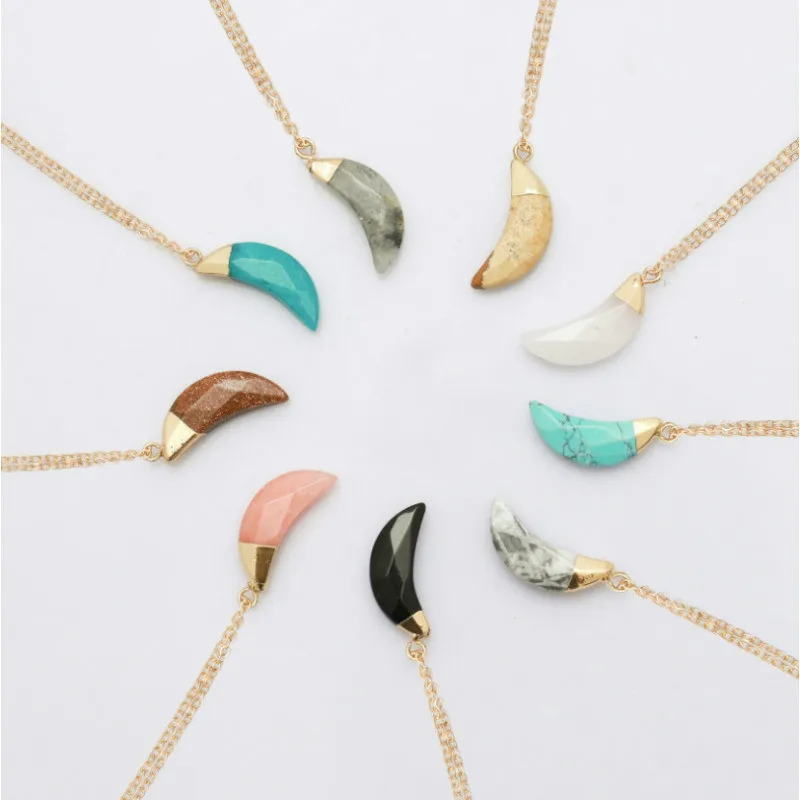 Модные ожерелья с подвеской в виде полумесяца из натурального хрустального