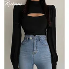 Женская футболка с вырезами Rockmore, однотонная облегающая футболка с длинным рукавом, в готическом стиле, в стиле Харадзюку, 2021