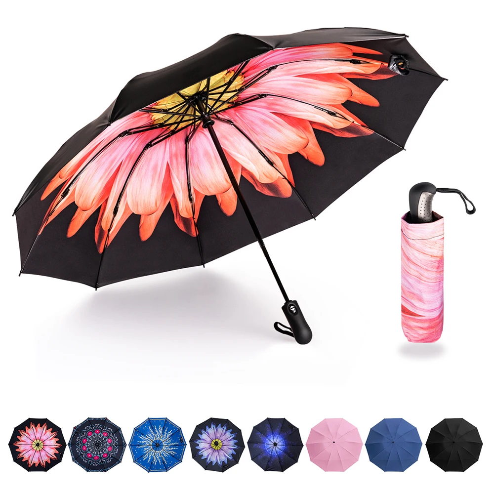 

Reverse Folding Automatic Umbrella Inverted Inside Out Sun Rain Women Umbrella 10 Ribs Strong Windproof Women's Umbrellas