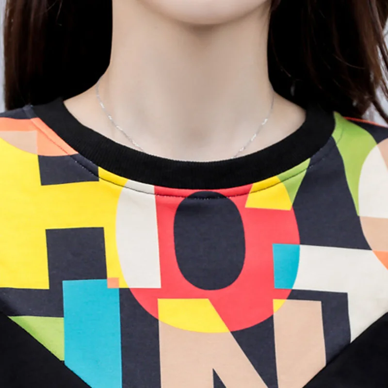 

Autumn Women Warm Sport Suit Black Print Two Piece Set Plus Size Sweatershirt Tops And Pant Matching Set Outfit Casual Tracksuit