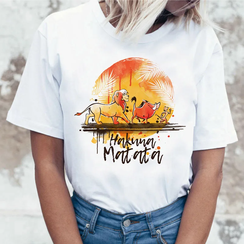 Забавная рубашка хакуна матата Женская Harajuku Ullzang The Lion King кавайная футболка Femme летняя футболка Модный Топ Футболка женская футболка
