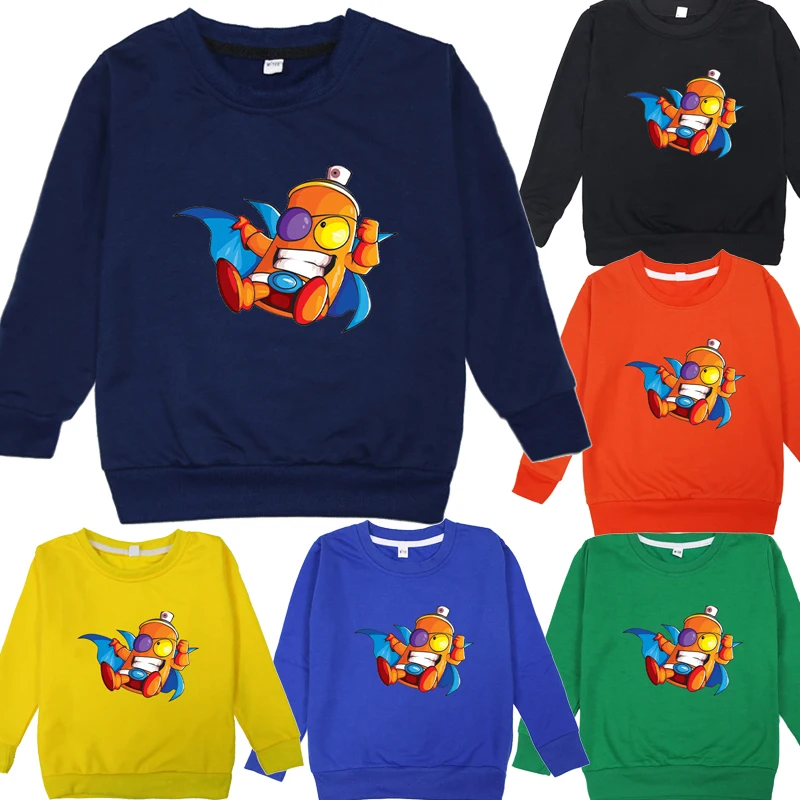 

Худи в стиле игры Super Zings, пуловер, Свитшот в стиле Харадзюку, детские черные худи с мультяшным принтом для малышей, уличная одежда