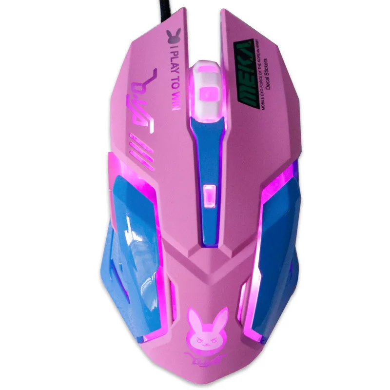 

Computer Professional E-sports Mouse USB Wired Gaming Mouse Pink 2400 DPI Colorful Backlit Silent Mouse for Lol Data Laptop Pc